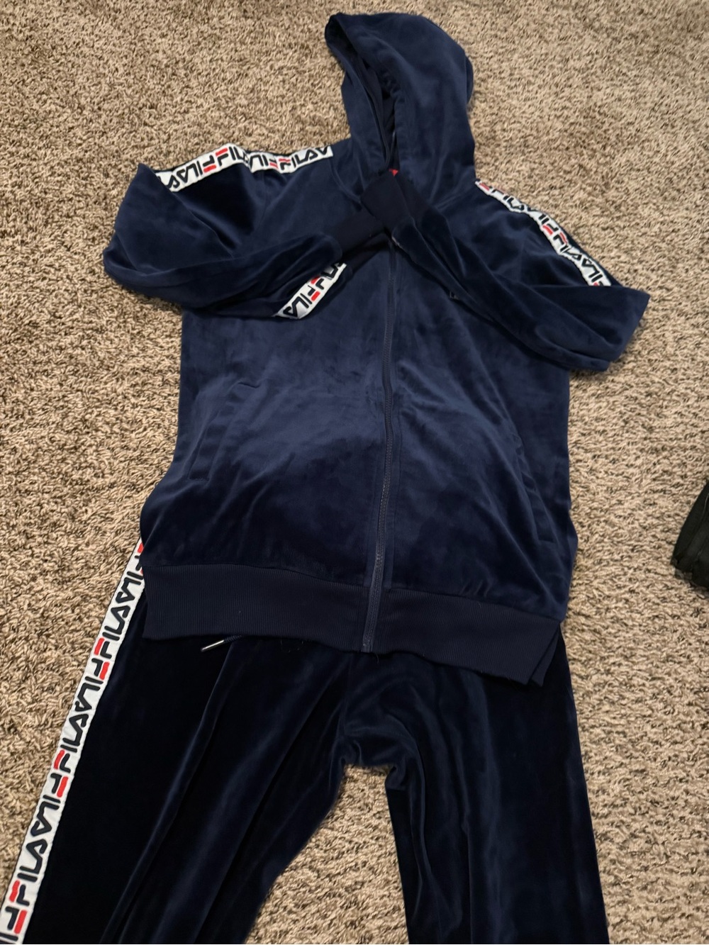 Fila Navy Blue Velour Hoodie and Jogger Set